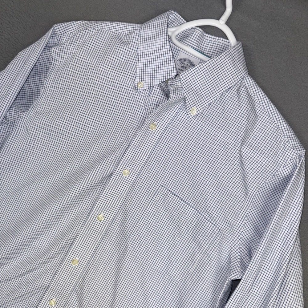 Brooks Brothers Shirt Mens 14.5 32/33 Blue Check Regent Non-Iron Cotton Dress